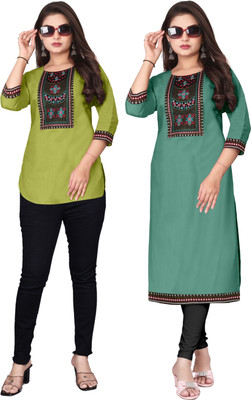 psmn Women Embroidered A-line Kurta(Light Green, Green)