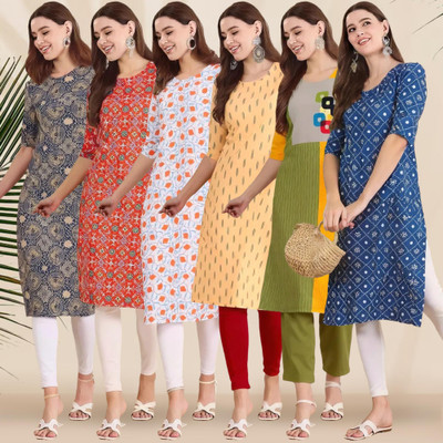 1 Stop Fashion Women Printed Straight Kurta(Multicolor)