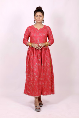 La Trendzo Women Printed A-line Kurta(Red, Yellow)