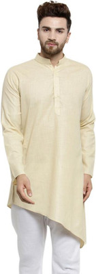 JS COLLECTION Men Solid Asymmetric Kurta(Beige)