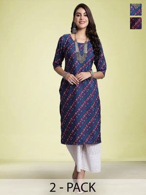Moda Rapido Women Geometric Print Straight Kurta(Blue)