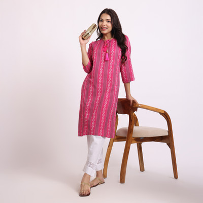 STITCHES N STYLE Women Printed A-line Kurta(Pink)