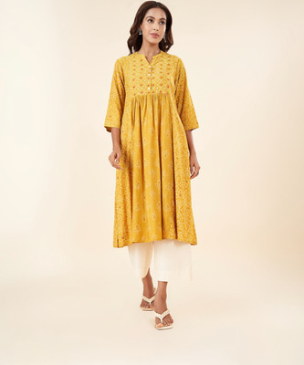 Rangmanch by Pantaloons Women Printed Straight Kurta(Yellow)