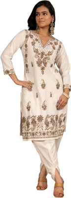 Gailee Women Embroidered Straight Kurta(White)