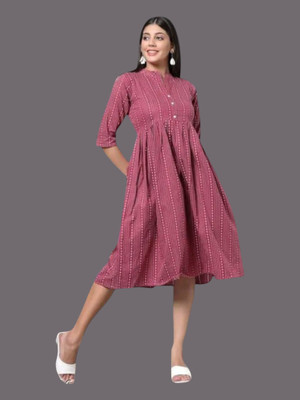 Rangrasiya Fashionk Women Fit and Flare Multicolor Below Knee Dress