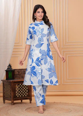 HOLY STAR WORLD Women Printed A-line Kurta(Blue, White)
