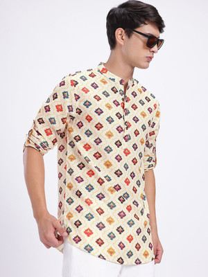 Anouk Rustic Men Printed Straight Kurta(White)