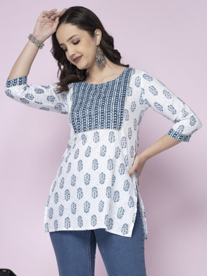 Devgarments Women Printed Straight Kurta(Brown)