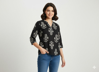 GuptaJiTraders Women Floral Print, Block Print Straight Kurta(Black)