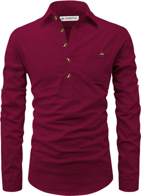 CROWNTAIL Men Solid A-line Kurta(Maroon)