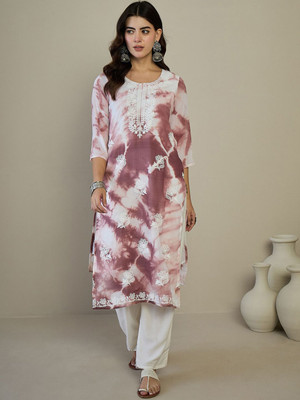 ANOUK Women Floral Print Straight Kurta(White)