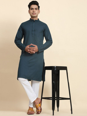Moda Rapido Men Solid Straight Kurta(Green)