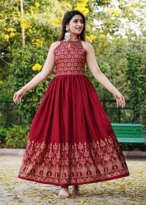 Janki Creation Women Printed Anarkali Kurta(Maroon)