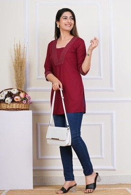 VIDHIRAA Casual Solid Women Red Top