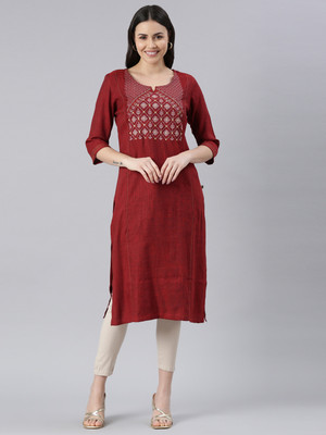 SAMHITAS Women Embroidered A-line Kurta(Maroon)