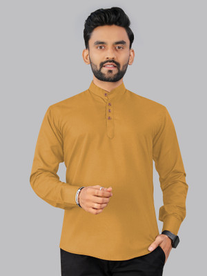 GUYS HUBB Men Solid Straight Kurta(Yellow)