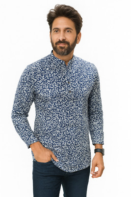 JAMJAM TEXTILE Men Printed Straight Kurta(Blue)