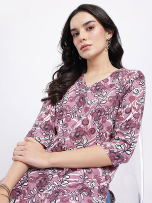 Anouk Rustic Women Floral Print Straight Kurta(Purple)