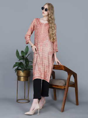 The Chikankari Story Women Printed Straight Kurta(Brown)
