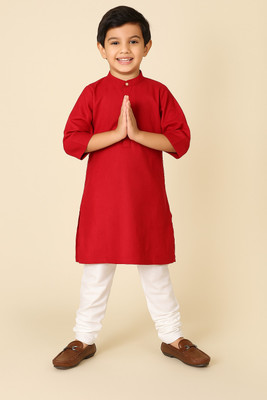 Kantha loom Boys Solid A-line Kurta(Maroon)