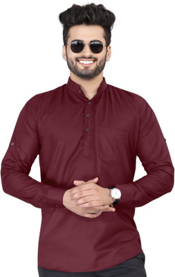 SPOQUE Men Solid Straight Kurta(Maroon)