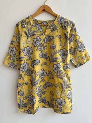 Ethnic Lady Women Printed Straight Kurta(Yellow)