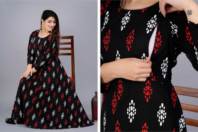 VMS Fashion Women Printed Anarkali Kurta(Black)