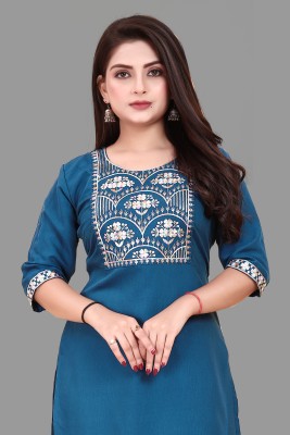 HARISH TEXTILE Women Embroidered A-line Kurta(Blue)