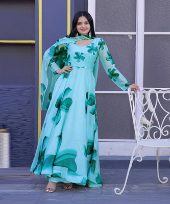 KRINA ENTERPRISES Women Floral Print Anarkali Kurta(Blue, Light Blue)