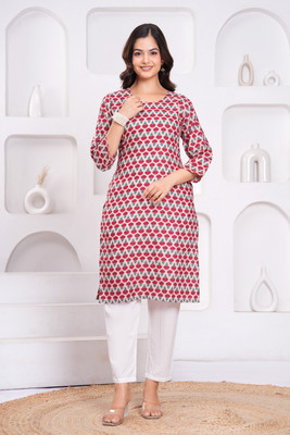 PINK WISH Women Printed A-line Kurta(Red)