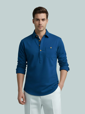 Vashuqi Men Solid A-line Kurta(Blue)