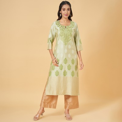 Rangmanch by Pantaloons Women Dyed/Ombre Straight Kurta(Green)