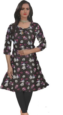 Fab Zeal Designers Women Printed A-line Kurta(Black)