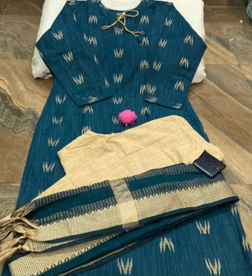 N S CLOTHING Women Ikat, Solid, Striped, Self Design Anarkali Kurta(Blue, Multicolor)