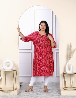 MIRAVAN Women Bandhani Straight Kurta(Red)