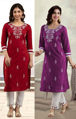 SISTO Women Embroidered Straight Kurta(Multicolor)