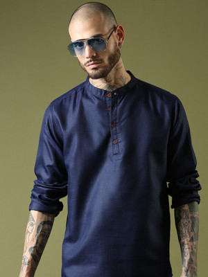 Voroxy Men Solid Straight Kurta(Blue)