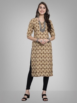 EthnicBasket Women Printed A-line Kurta(Beige, Brown)