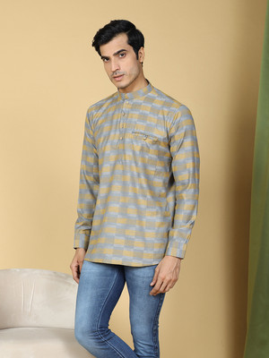 Tabard Men Printed Straight Kurta(Blue)
