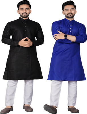 DHASU TRENDZ Men Solid Straight Kurta(Black, Blue)