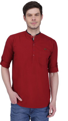 KUONS AVENUE Men Solid Straight Kurta(Maroon)
