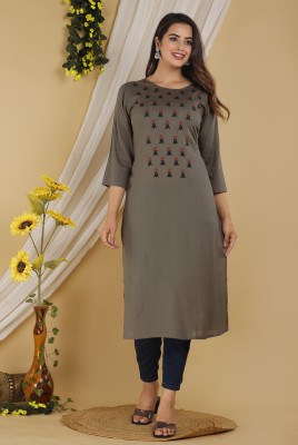 Mehsoos Women Embroidered Straight Kurta(Grey)