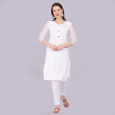 StylishKurta Women Solid Straight Kurta(Blue, White)