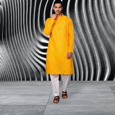das saree Men Printed Straight Kurta(Yellow)