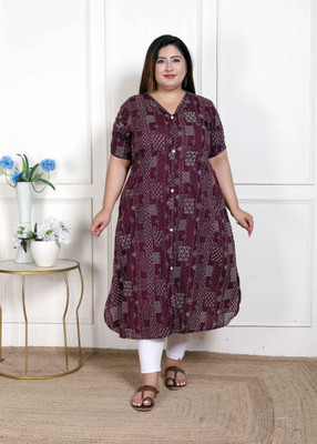 Doriyaan Women Printed A-line Kurta(Maroon)