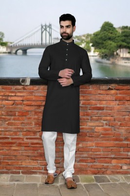 G7 FASHION Men Solid Straight Kurta(Black)