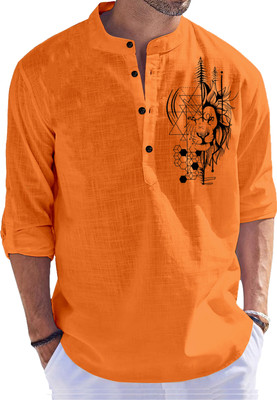 LIRMO Men Printed Straight Kurta(Orange)