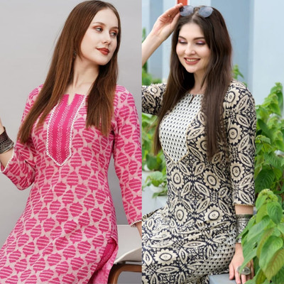 OMSAILACES Women Printed Straight Kurta(Multicolor)