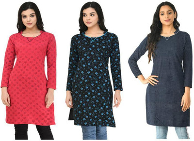 Indeweaves Women Floral Print A-line Kurta(Multicolor)