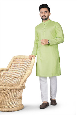 DHASU TRENDZ Men Solid Straight Kurta(Green)